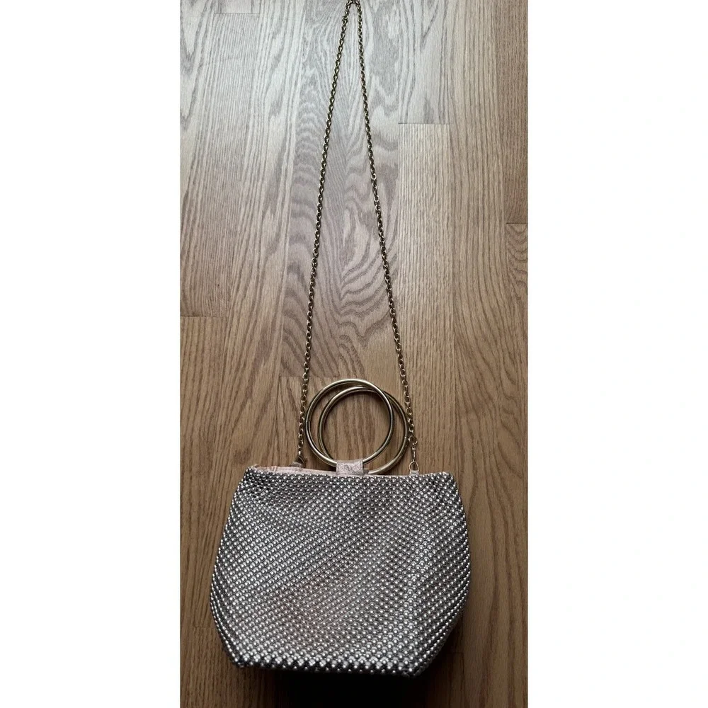 Jessica McClintock‎ Gwen Purse Evening Handbag Ball Mesh Beaded Ring Wristlet